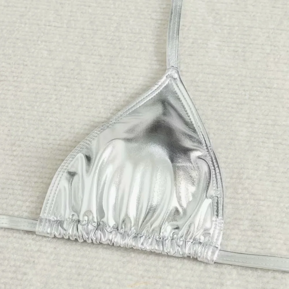 Glamorous Silver Halter Side Tie Bikini Set - Picture 11 of 14